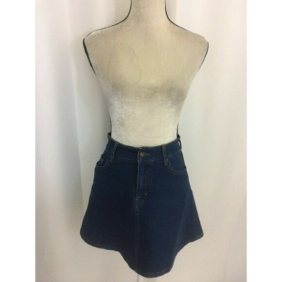 Zara Womens Solid Blue Jean Fit Flare Mini Skirt High Waist Xs - Picture 1 of 8